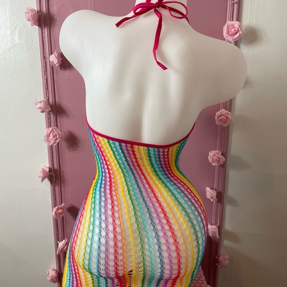 🌈 Medium - lingerie dress rainbow mesh fishnet paréo see-trough - Picture 5 of 5